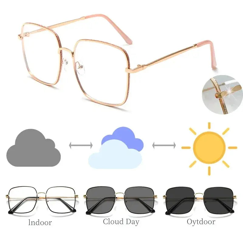 Photochromic Square Glasses Rose Gold – UV400 Sun-Reactive Eyewear | Kabayan Bazaar