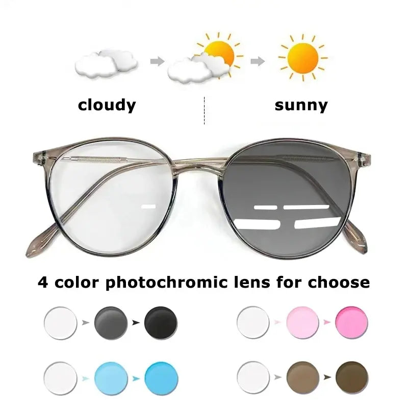 Round Photochromic Anti-Blue Light Glasses | UV400 Sun-Reactive Sunglasses