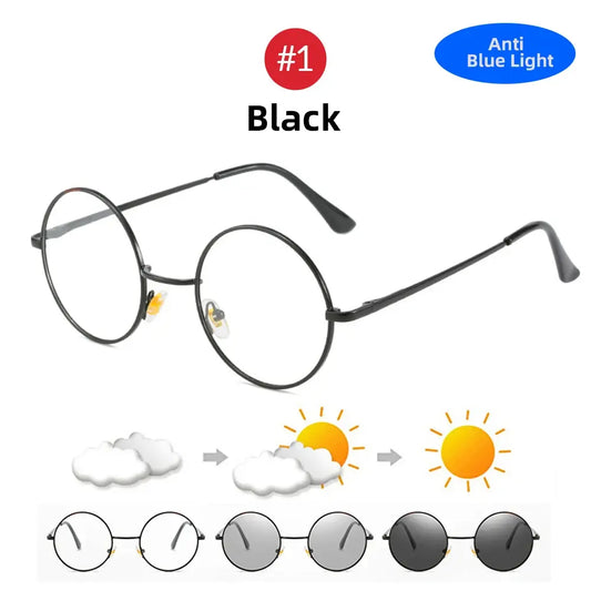 Photochromic Round Glasses | Black Gold Retro Frame – Anti-Blue Light UV400 Sun-Reactive Lenses | Kabayan Bazaar UAE