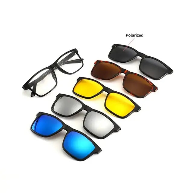 5 in 1 Magnetic Clip-On Sunglasses | Polarized Interchangeable Lens Set with Optical Frame | Kabayan Bazaar UAE