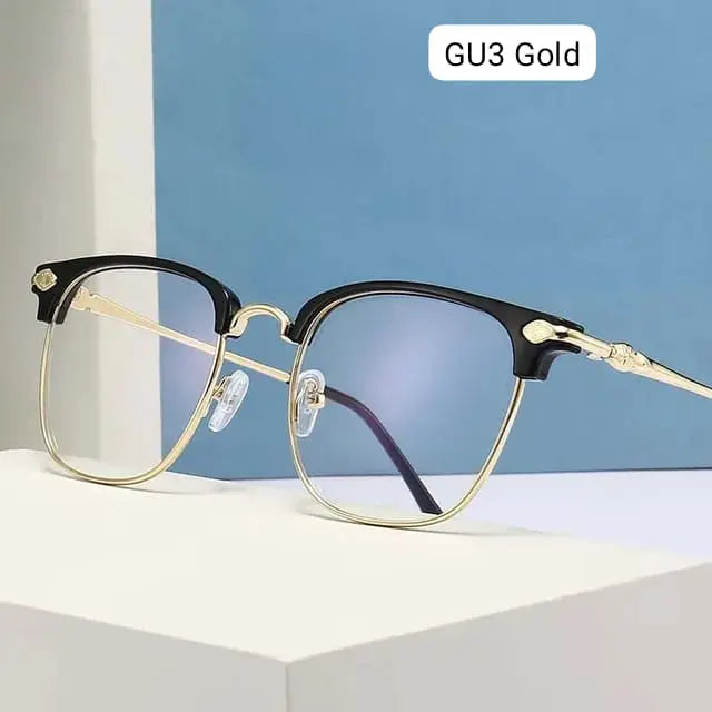 Browline Clubmaster Glasses | Black & Silver Half-Frame  Photochromic+Anti-Blue Light Retro Eyeglasses | Kabayan Bazaar UAE