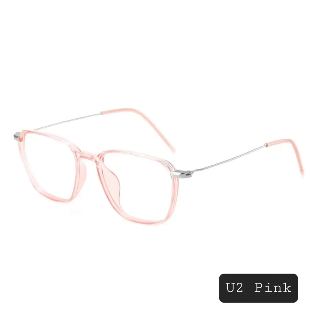 Square Frame Optical Glasses | Transparent Pink Frame with Silver Bridge – Anti-Blue Light Eyeglasses | Kabayan Bazaar UAE