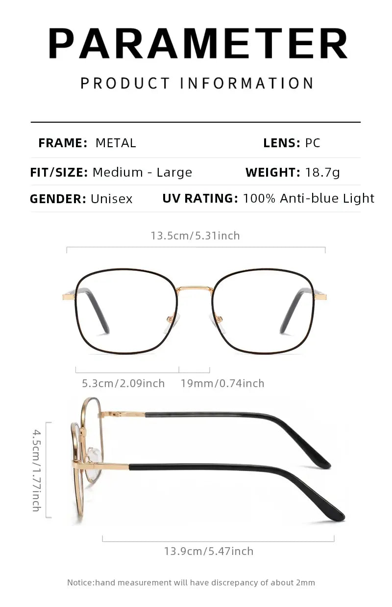 Photochromic Anti-Blue Light Glasses | Gold Square Metal Frame – UV400 Sun-Reactive Eyeglasses | Kabayan Bazaar UAE