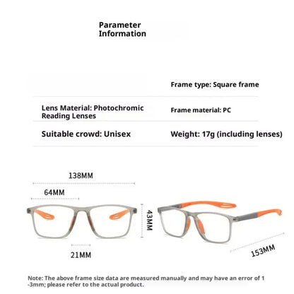 Progressive Multifocal Photochromic Reading Glass Near and Far