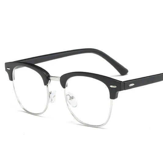 Browline Clubmaster Glasses | Black & Gold Half-Frame Photochromic+Anti-Blue Light Retro Eyeglasses | Kabayan Bazaar UAE
