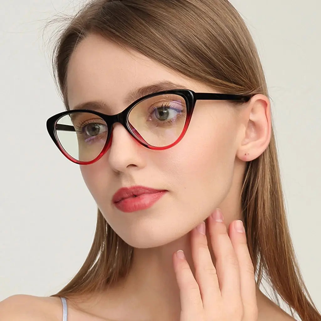 Cat-Eye Anti-Radiation Glasses – Black & Red Gradient Blue Light Blocking Frame | UAE