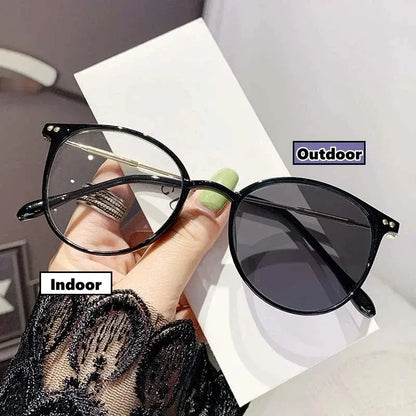 Photochromic Anti-Blue Light Glasses | UV400 Sun-Reactive Sunglasses – Transparent White Round Frame | Kabayan Bazaar UAE