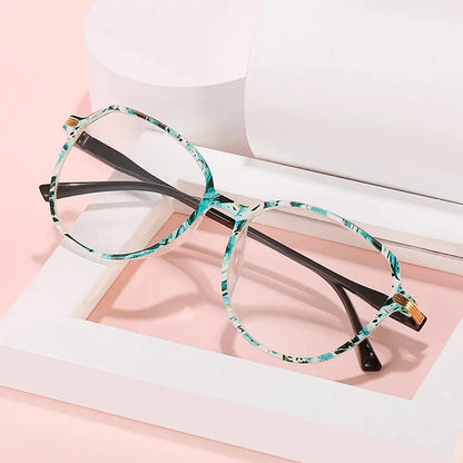 "Anti-Radiation Glasses UAE – Green Marble Round Frame Blue Light Blocking Eyewear (Unisex)"
