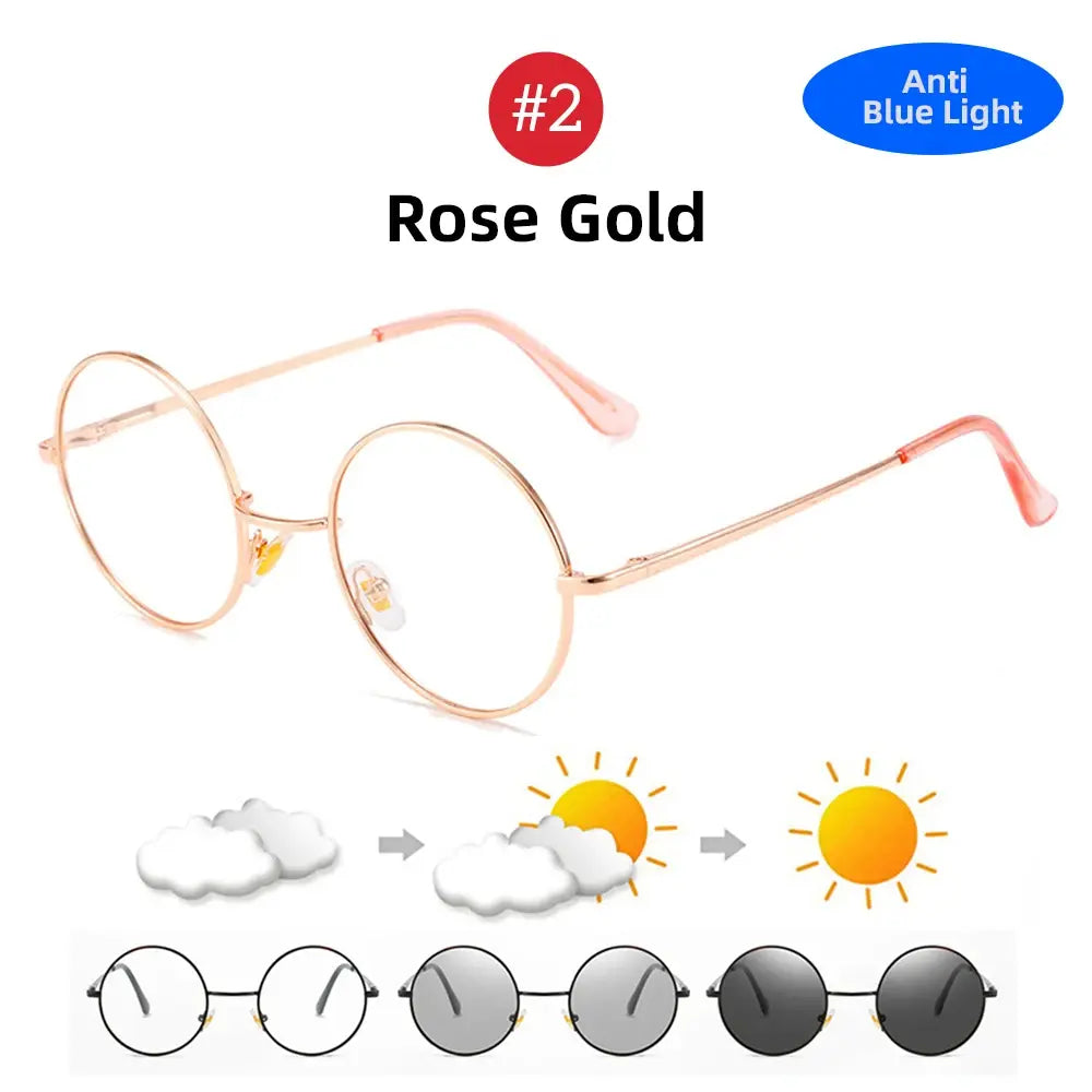 Photochromic Round Glasses | Black Gold Retro Frame – Anti-Blue Light UV400 Sun-Reactive Lenses | Kabayan Bazaar UAE