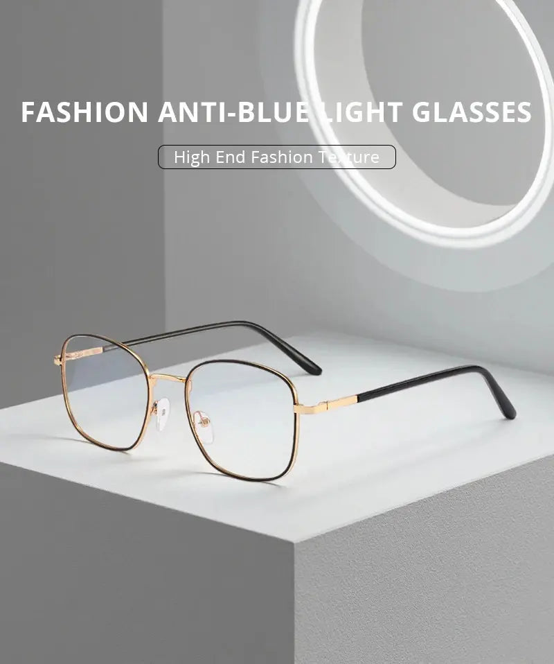 Photochromic Anti-Blue Light Glasses | Gold Square Metal Frame – UV400 Sun-Reactive Eyeglasses | Kabayan Bazaar UAE
