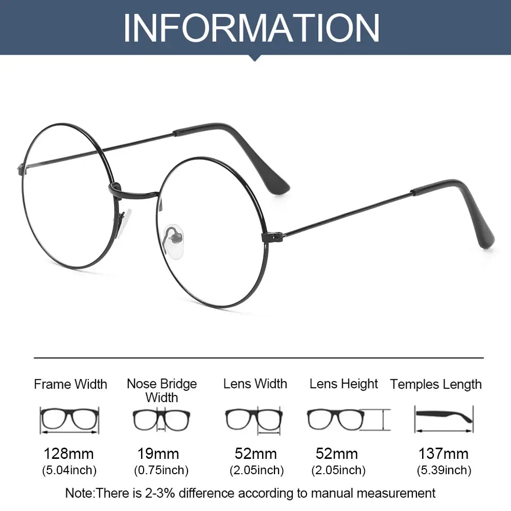 Round Metal Frame Glasses | Black Vintage-Style Optical Frame Photochromic+Anti-Blue Light Eyeglasses | Kabayan Bazaar UAE