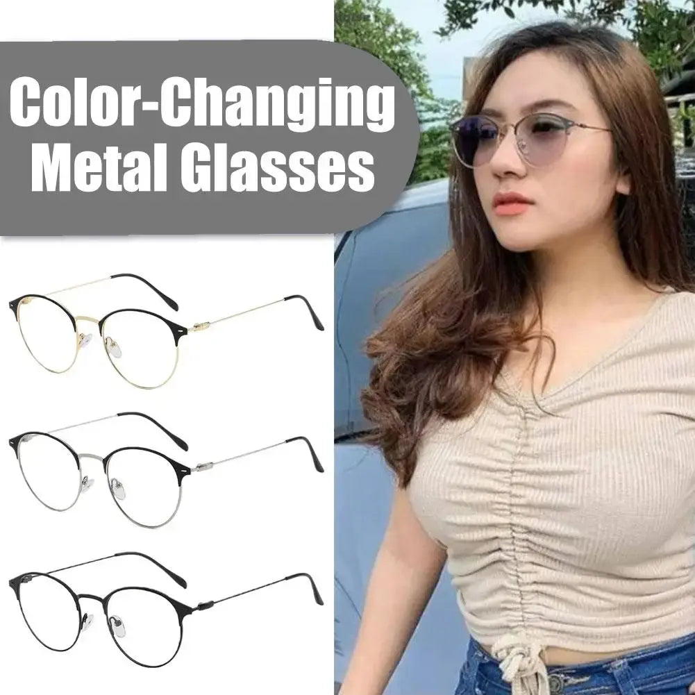 Photochromic Round Glasses | Black Gold Retro Flat Frame – Anti-Blue Light UV Protection Eyeglasses | Kabayan Bazaar UAE
