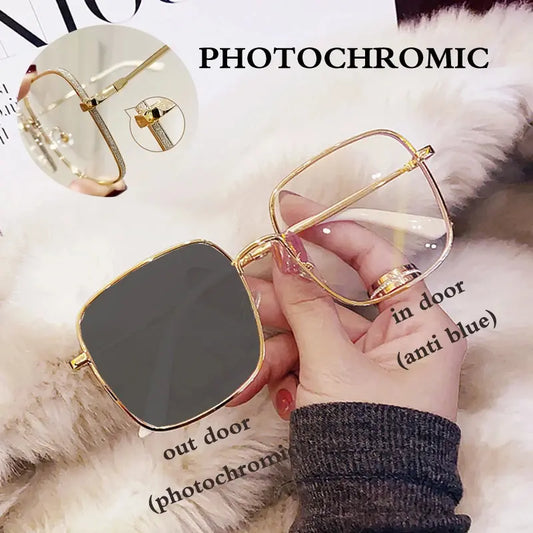 Photochromic Square Glasses Rose Gold – UV400 Sun-Reactive Eyewear | Kabayan Bazaar