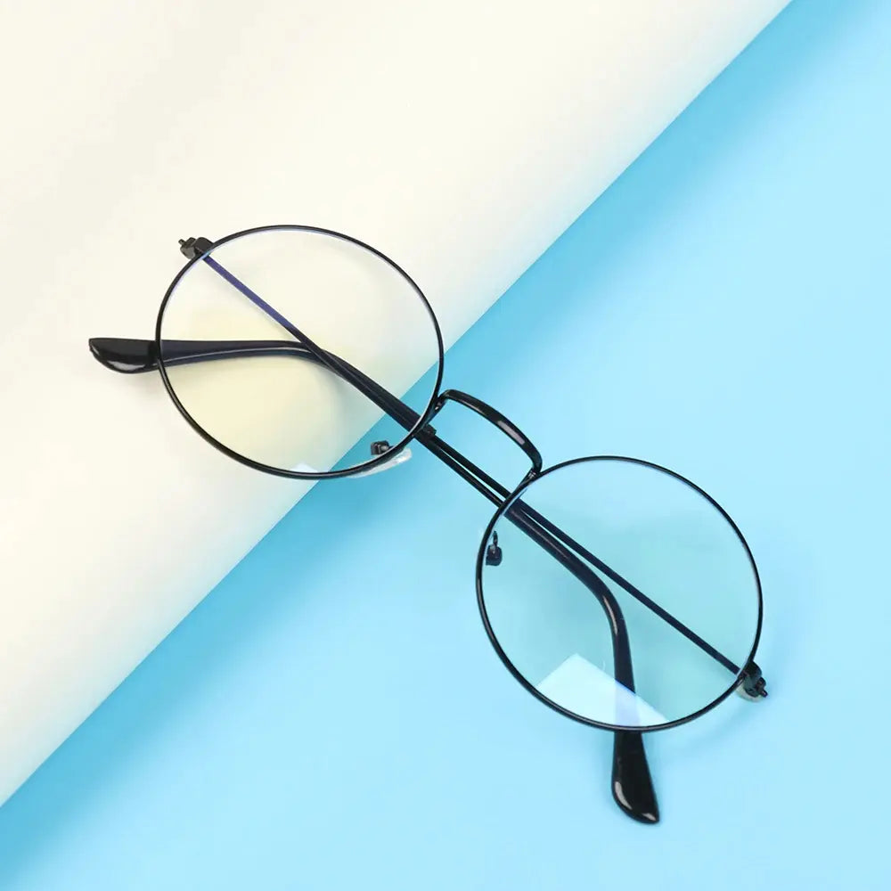 Round Metal Frame Glasses | Black Vintage-Style Optical Frame Photochromic+Anti-Blue Light Eyeglasses | Kabayan Bazaar UAE