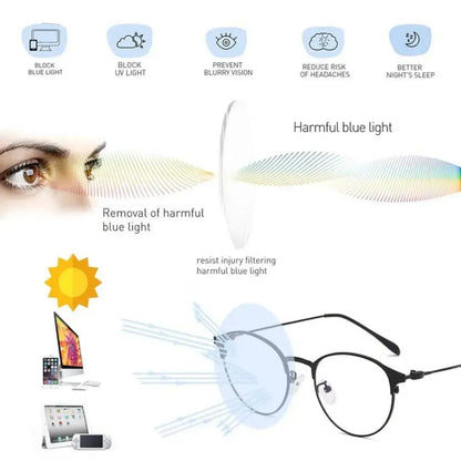 Photochromic Round Glasses | Black Gold Retro Flat Frame – Anti-Blue Light UV Protection Eyeglasses | Kabayan Bazaar UAE