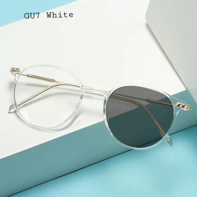 Photochromic Anti-Blue Light Glasses | UV400 Sun-Reactive Sunglasses – Transparent White Round Frame | Kabayan Bazaar UAE