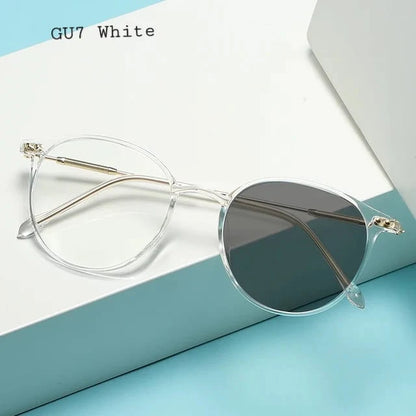 Photochromic Anti-Blue Light Glasses | UV400 Sun-Reactive Sunglasses – Transparent White Round Frame | Kabayan Bazaar UAE