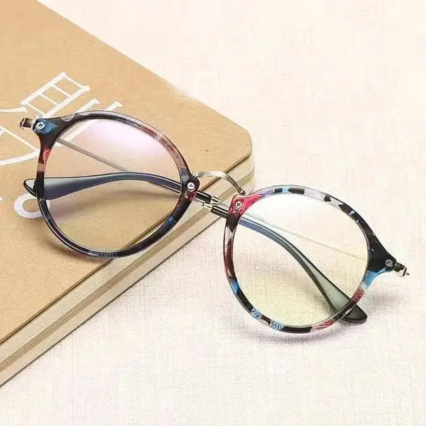 Round Floral Print Glasses | Multicolor Marble Pattern Frame Photochromic+ Anti-Blue Light Retro Eyeglasses | Kabayan Bazaar UAE