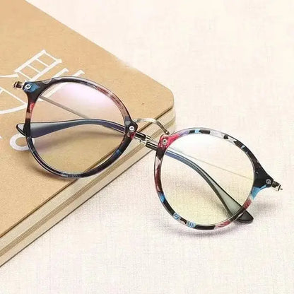 Round Floral Print Glasses | Multicolor Marble Pattern Frame Photochromic+ Anti-Blue Light Retro Eyeglasses | Kabayan Bazaar UAE