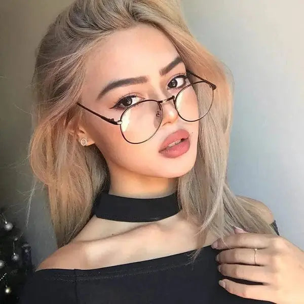 Round Metal Frame Glasses | Black Vintage-Style Optical Frame Photochromic+Anti-Blue Light Eyeglasses | Kabayan Bazaar UAE