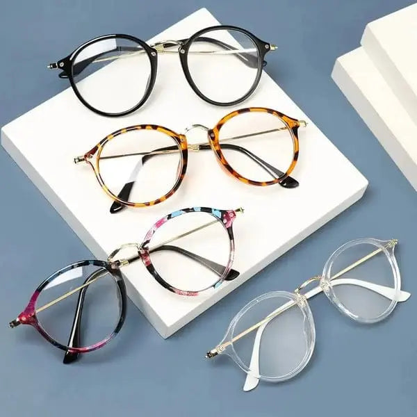 Round Floral Print Glasses | Multicolor Marble Pattern Frame Photochromic+ Anti-Blue Light Retro Eyeglasses | Kabayan Bazaar UAE