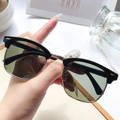 Browline Clubmaster Glasses | Black & Gold Half-Frame Photochromic+Anti-Blue Light Retro Eyeglasses | Kabayan Bazaar UAE