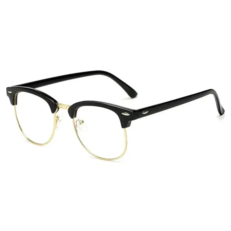 Browline Clubmaster Glasses | Black & Gold Half-Frame Photochromic+Anti-Blue Light Retro Eyeglasses | Kabayan Bazaar UAE