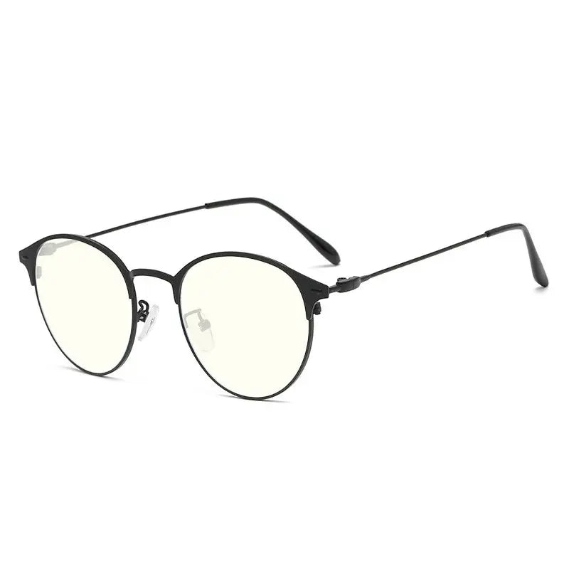 Photochromic Round Glasses | Black Gold Retro Flat Frame – Anti-Blue Light UV Protection Eyeglasses | Kabayan Bazaar UAE